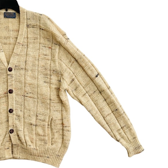 Vintage Pendleton Men's Wool Knit Cardigan Beige Plaid Button Front size XL - Picture 4 of 12